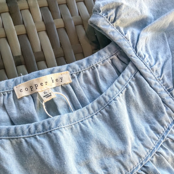 Copper Key Flutter Sleeve Pin-tuck Denim Dress - Picture 2 of 2